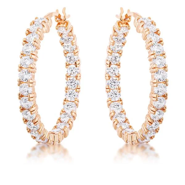 Fashionable Drop Earrings-Abella Round CZ Eternity Rose Gold Hoop Earrings | 1.5 in