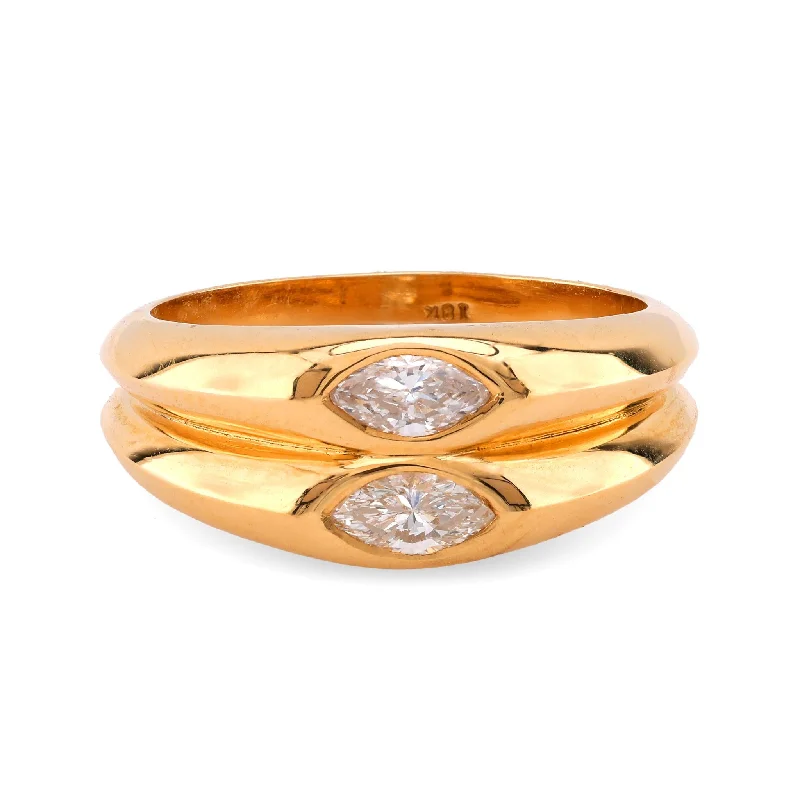 Fashion Ring for Women-Vintage Diamond 18K Yellow Gold Dual Layer Ring