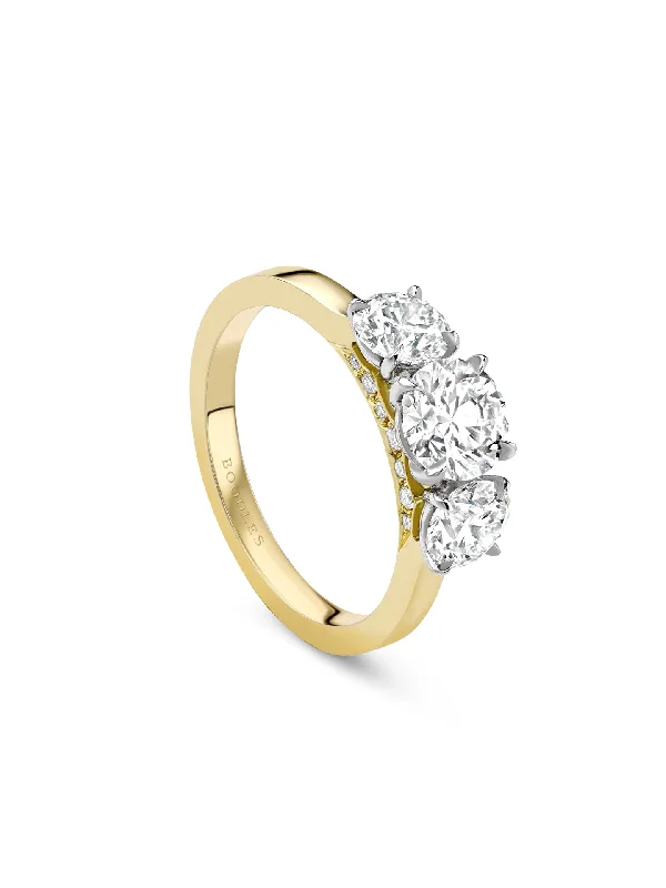 Gold Wedding Ring with Engraving-Trilogy Round Brilliant Yellow Gold Diamond Engagement Ring