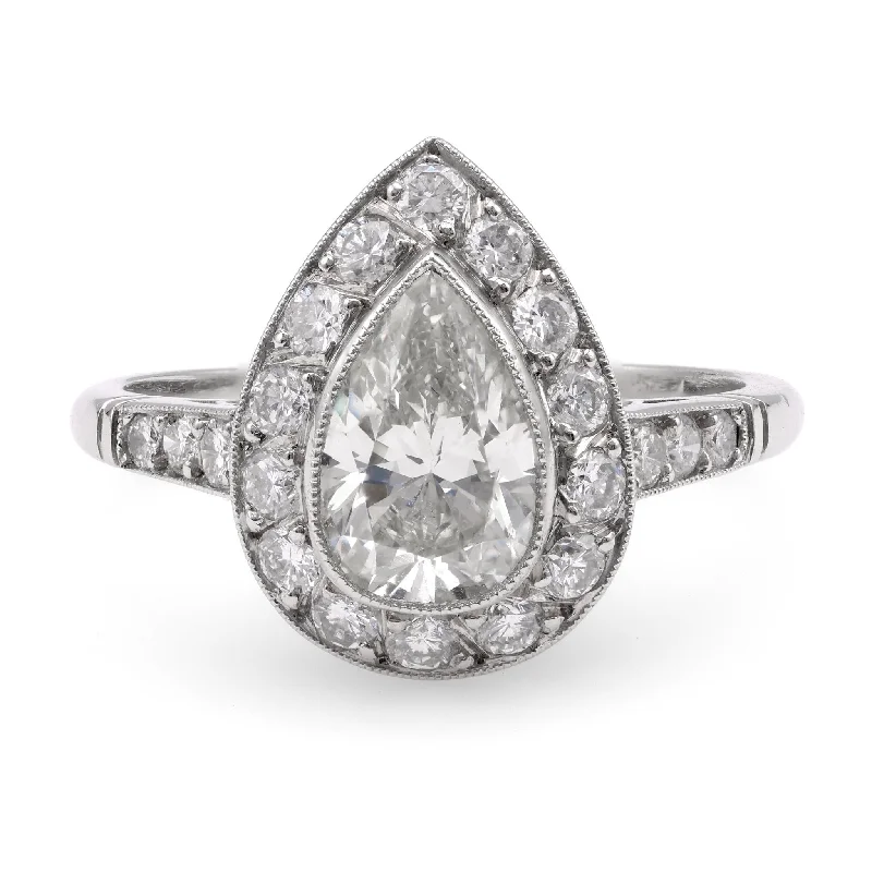 Wedding Ring with Yellow Diamonds-Art Deco Inspired 1.16 Carat Pear Diamond Platinum Engagement Ring