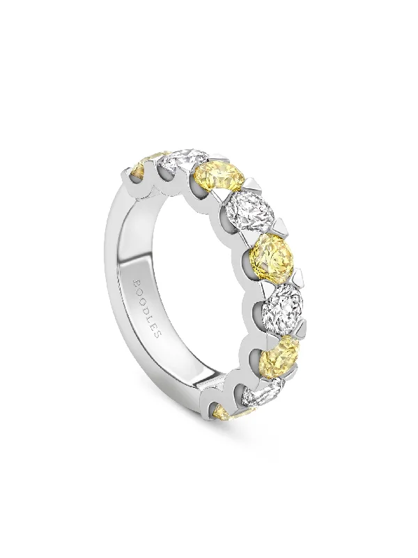 Gold Ring with Diamonds-Classic Nine Stone Yellow Diamond Platinum Eternity Ring