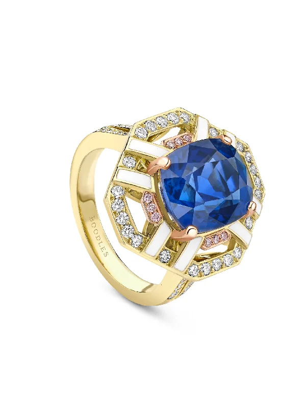 Wedding Ring Set for Women-Fifth Avenue Cushion Sapphire Yellow Gold Ring