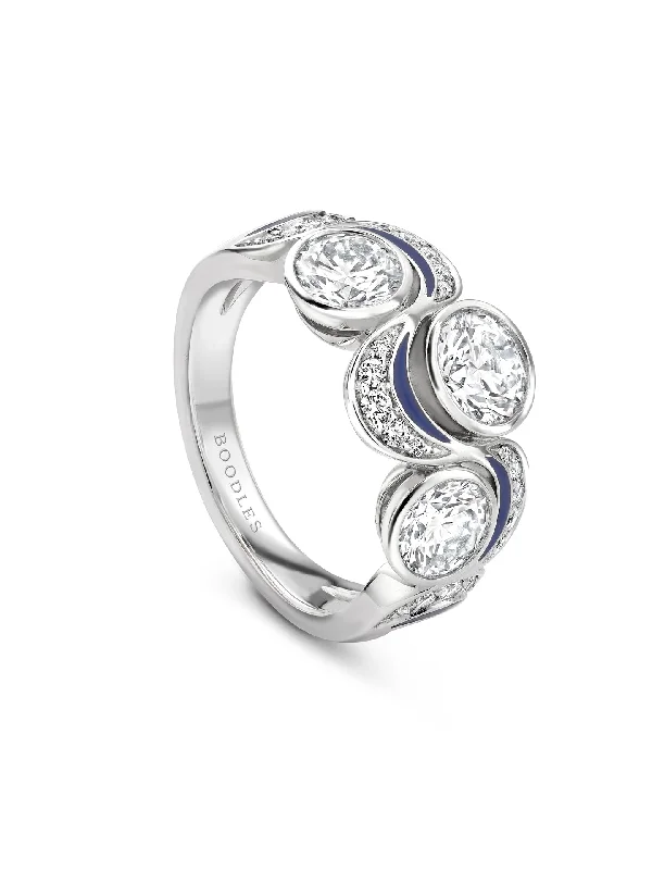 Boho Style Ring-Over the Moon Three Stone Diamond Platinum Ring