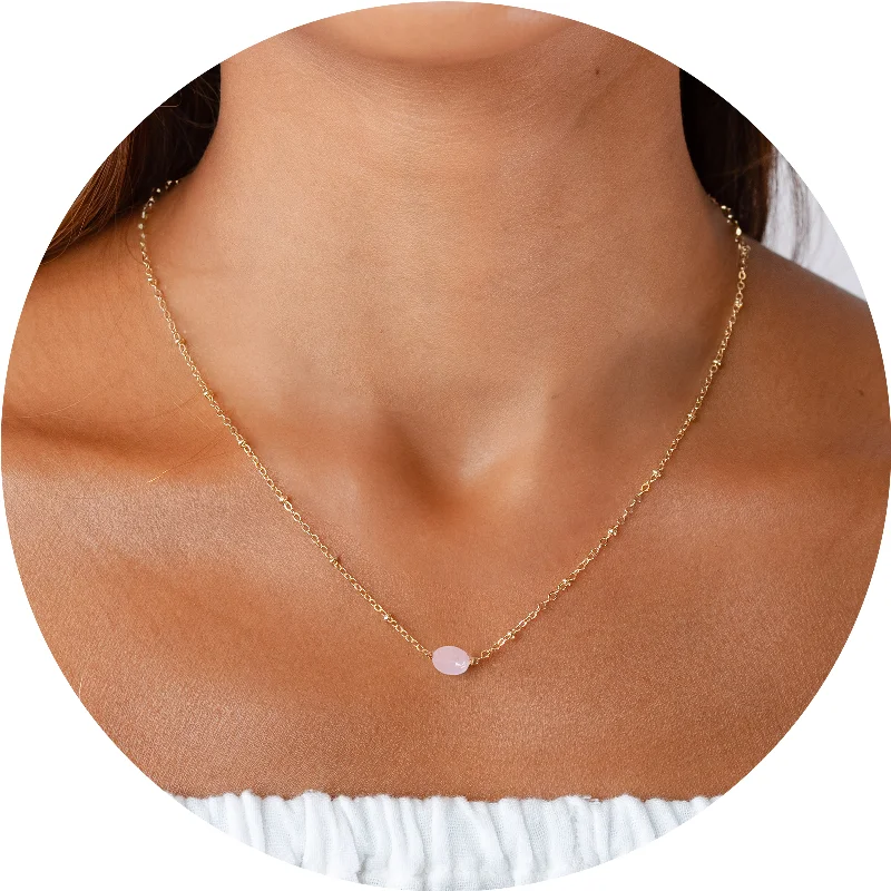 Retro Gold Necklace-Rose Quartz Necklace