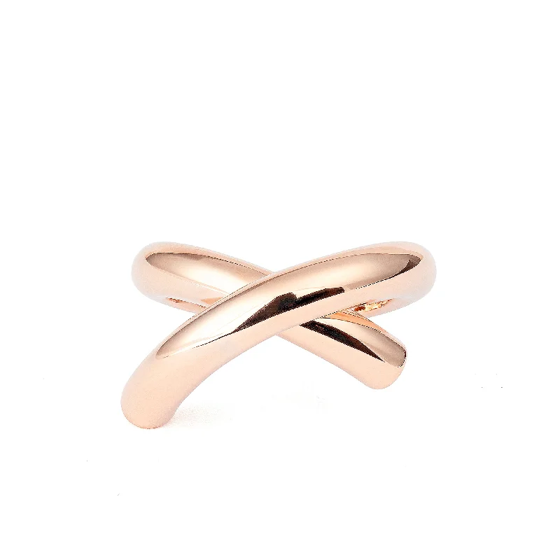 Black Titanium Ring for Men-Cross Loop Medium Plain 18K Rosegold Ring