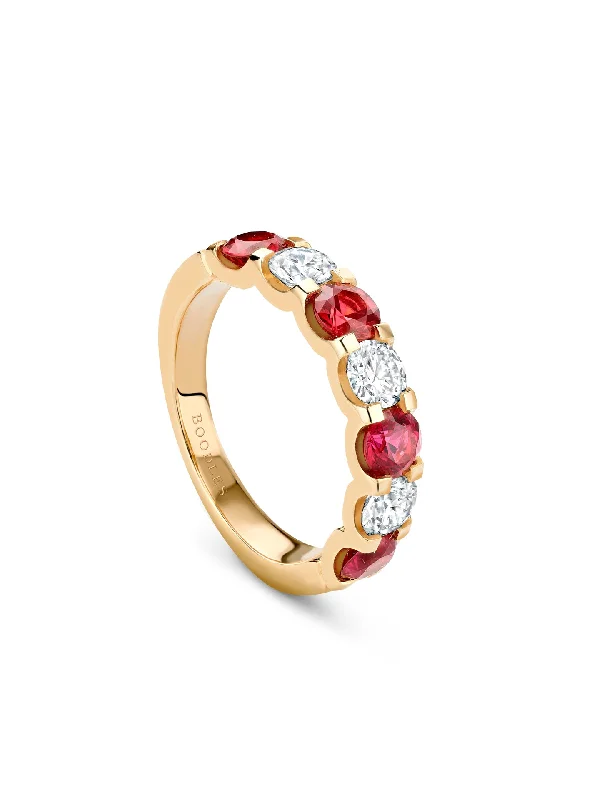 Bohemian Gemstone Ring-Classic Evermore Medium Ruby Diamond Yellow Gold Eternity Ring