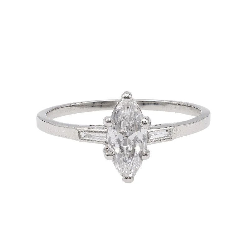 Diamond Ring for Women-Art Deco GIA 0.70 Carat Marquise Cut Diamond Platinum Ring