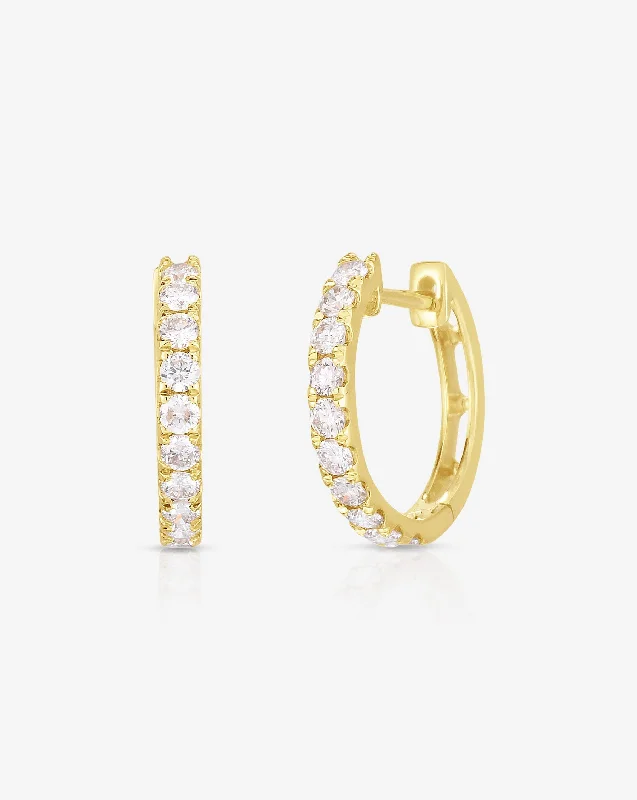 Rose Gold Hoop Earrings-Jumbo Diamond Huggies