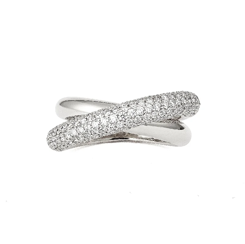 Antique Diamond Ring-Infinity Loop Medium Half Pavé 18K Whitegold Ring w. Diamonds