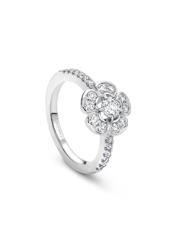 Engagement Ring with Halo-Secret Garden Small Platinum Flower Ring