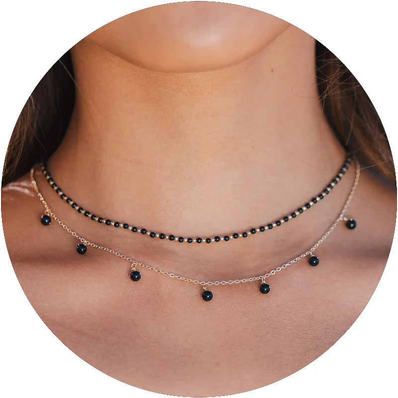 Silver Choker Necklace-Balance 2mm + Dewdrop Necklace Stack