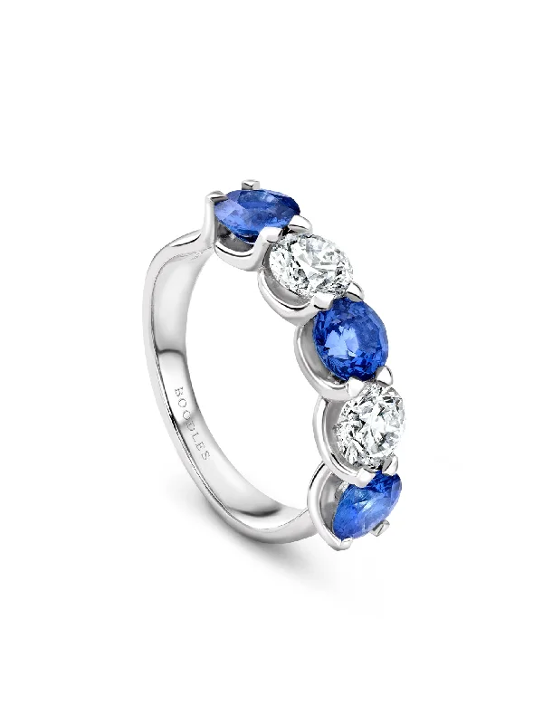 Trendy Stackable Rings-Classic Five Stone Diamond Sapphire Platinum Eternity Ring