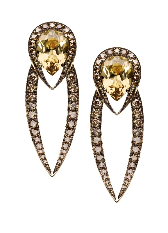 Double-Sided Earrings-Aurora Earrings - 18ct Yellow Gold 4.21ct Champagne Quartz