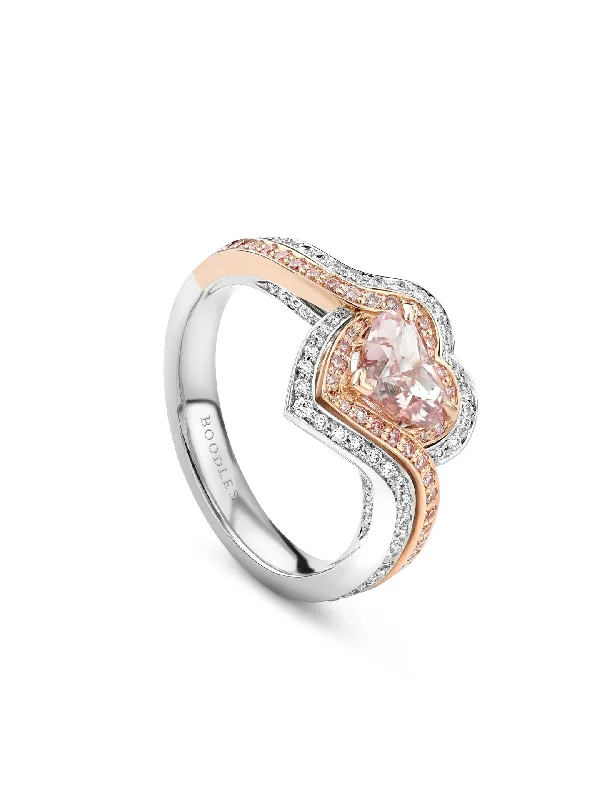 Custom Engagement Ring with Birthstone-Vintage Heart Pink Diamond Ring