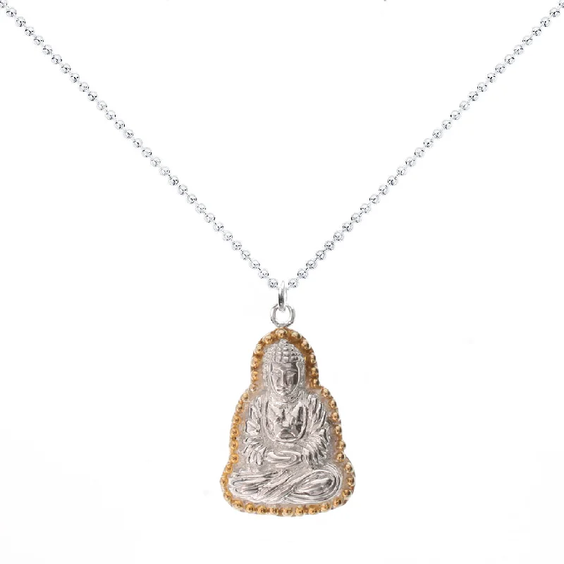 Natural Gemstone Necklace-Praying Buddha Necklace in Sterling Silver with Gold Vermeil