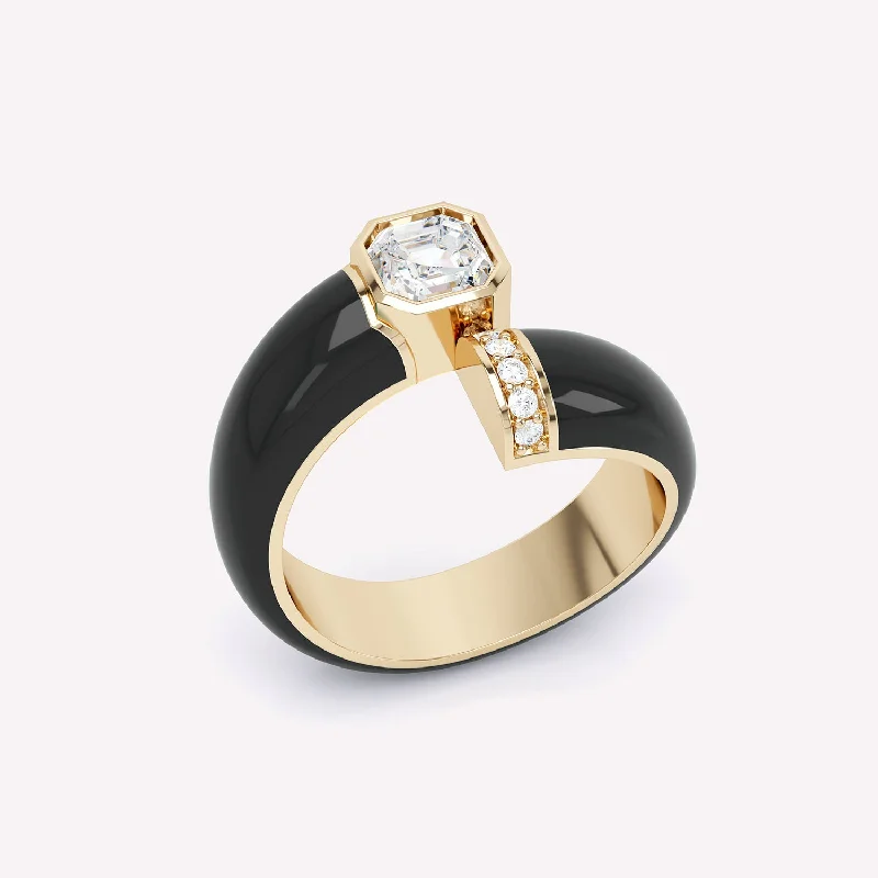 Silver Wedding Band with Diamonds-Toi et Moi Black Asscher 18K Gold Ring w. Lab-Grown Diamonds