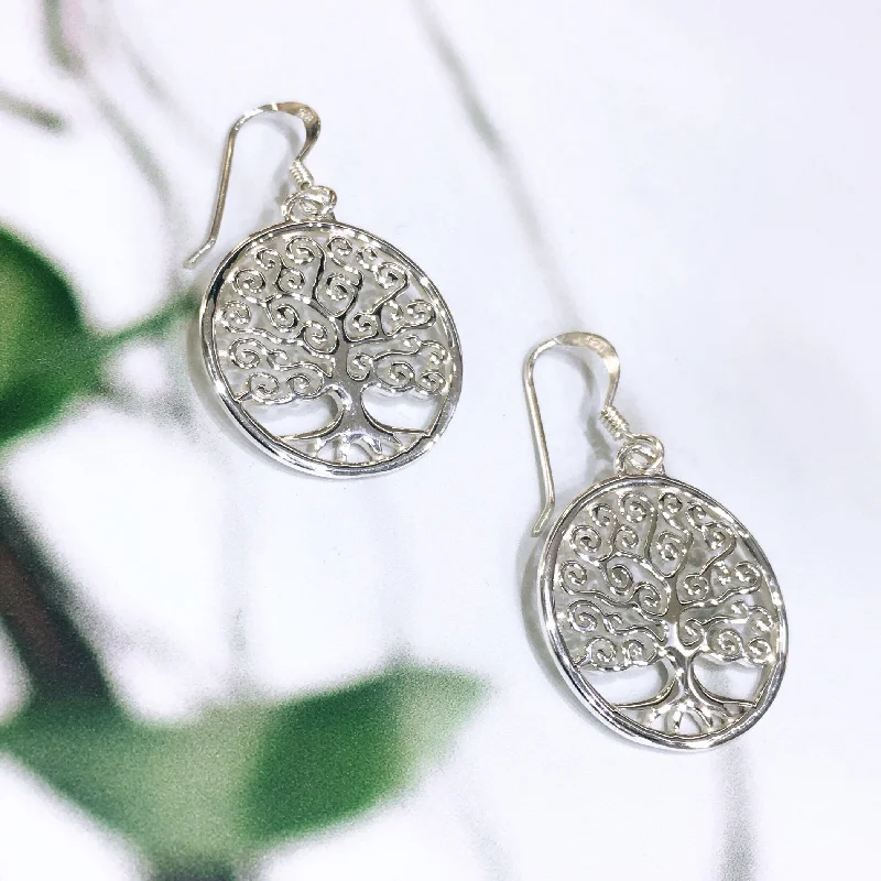 Blue Gem Earrings-Tree of Life Spiral Earrings