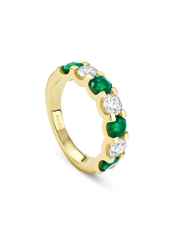 Custom Engraved Ring-Classic Evermore Medium Emerald Diamond Yellow Gold Eternity Ring