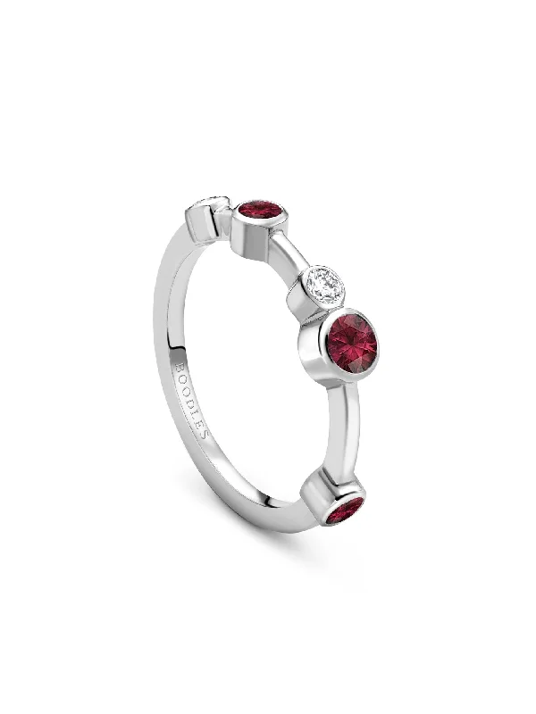 Personalized Promise Ring-Raindance Half-Hoop Platinum Ruby Ring