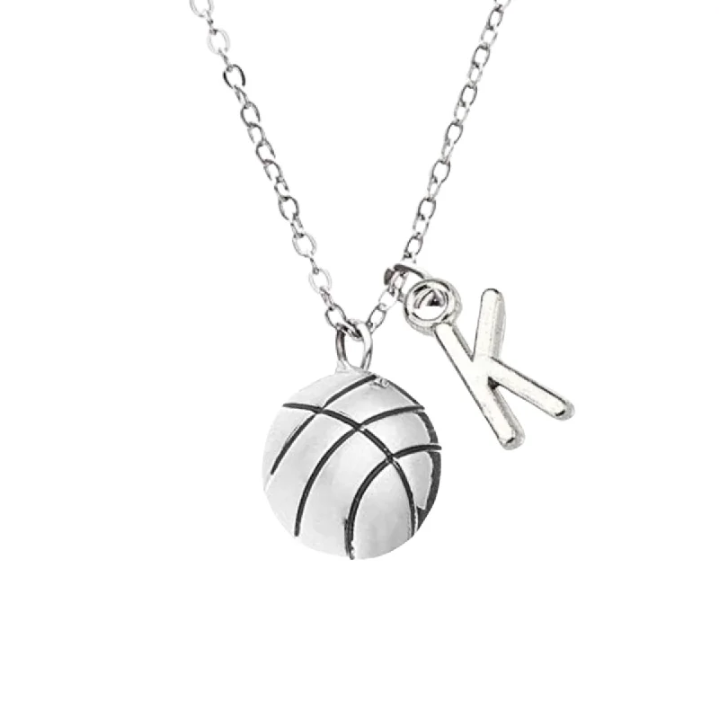 Fashion Jewelry Necklace-Personalized Basketball Necklace with Letter Charm