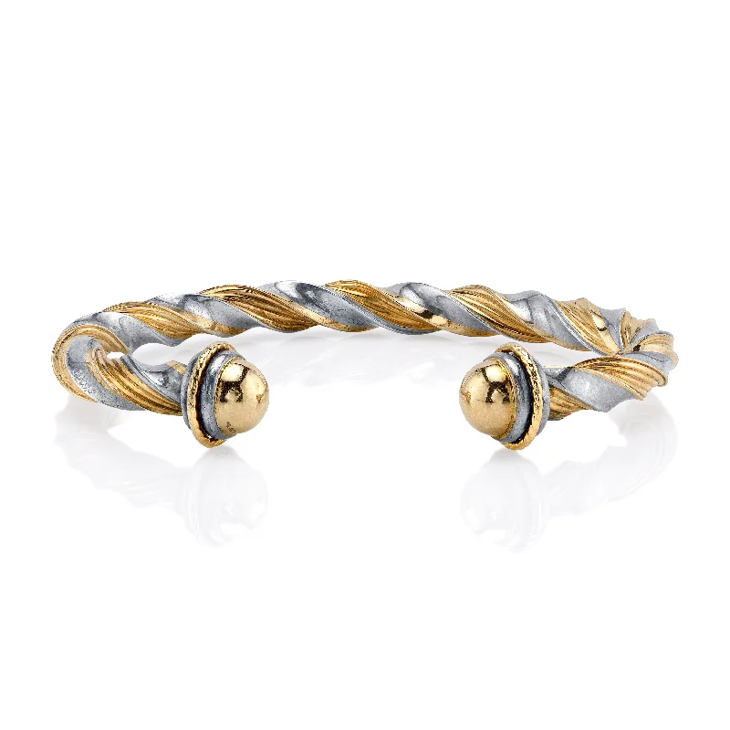 Modern Gemstone Bracelet-Vintage Silver & Gold Twist Cuff