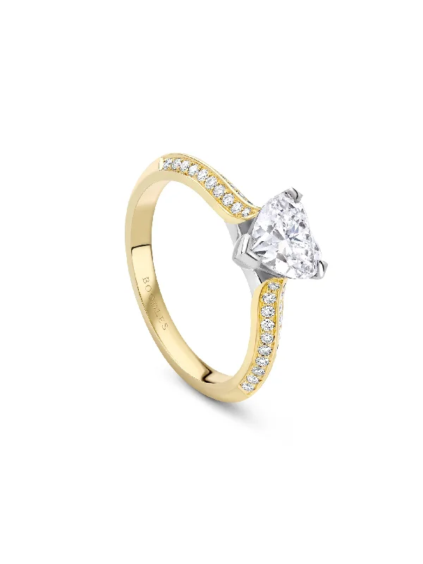 Custom Silver Engagement Ring-Petal Heart Yellow Gold Diamond Engagement Ring