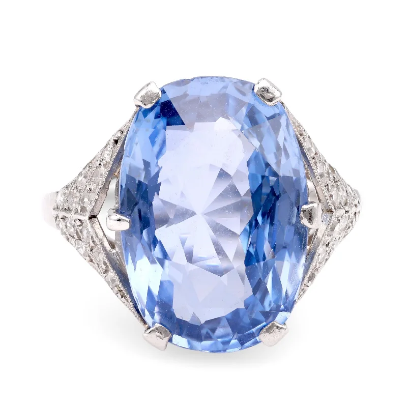 Colorful Gemstone Ring-Mid-Century GIA 11.46 Carat Oval Sapphire Diamond Platinum Cocktail Ring