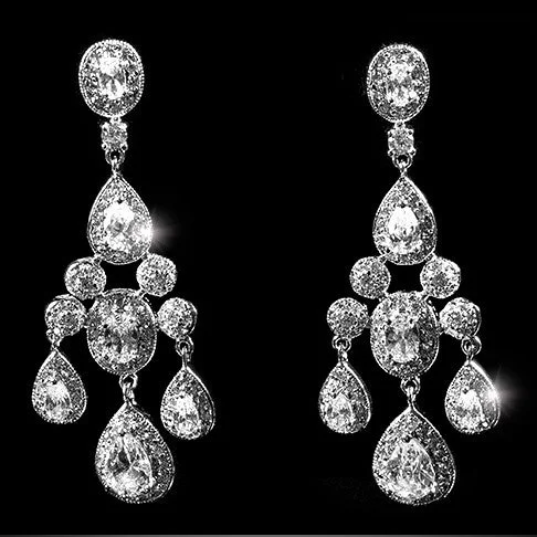 Silver Crystal Stud Earrings-Armania Clear Chandelier Earrings | 51mm