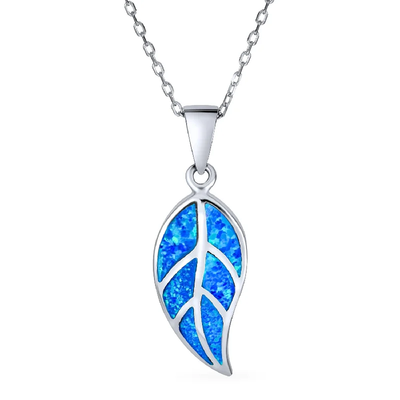 Contemporary Necklace for Women-Gemstone Blue Brown Fire Opal Leaf Pendant Necklace Sterling Silver Jewelry