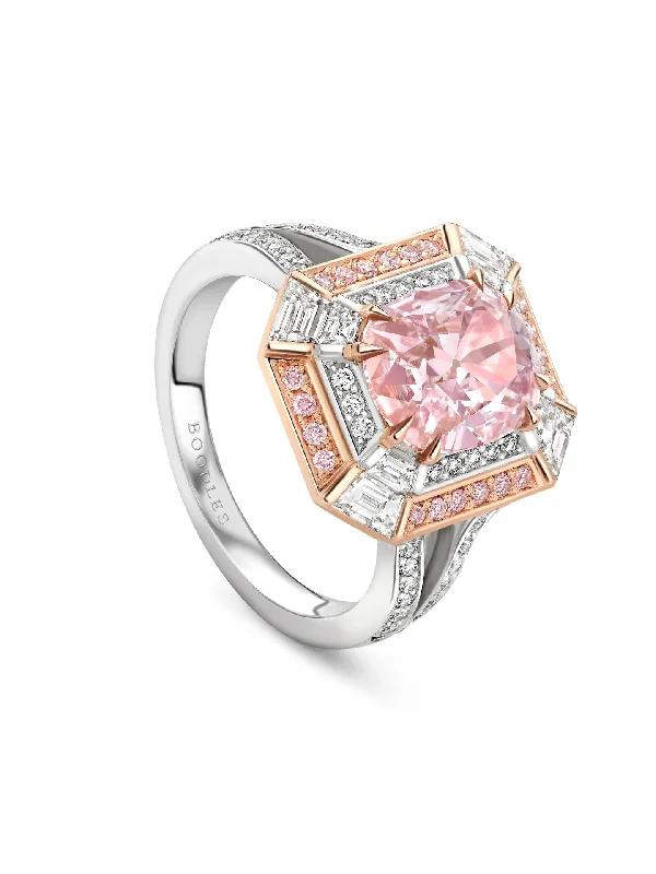 Elegant Sapphire Ring-Vintage Cushion Pink Diamond Platinum and Rose Gold Ring