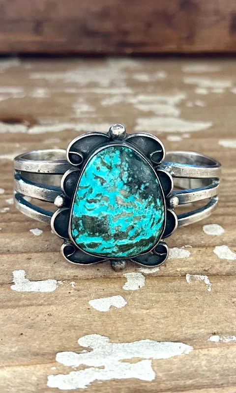 Silver Bangle Bracelet-TIME FOR YOU Chimney Butte Navajo Cuff, Turquoise & Sterling Silver 60g