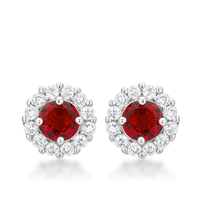 Crystal Hoops Earrings-Belle Ruby Red Halo Stud Earrings | 2ct